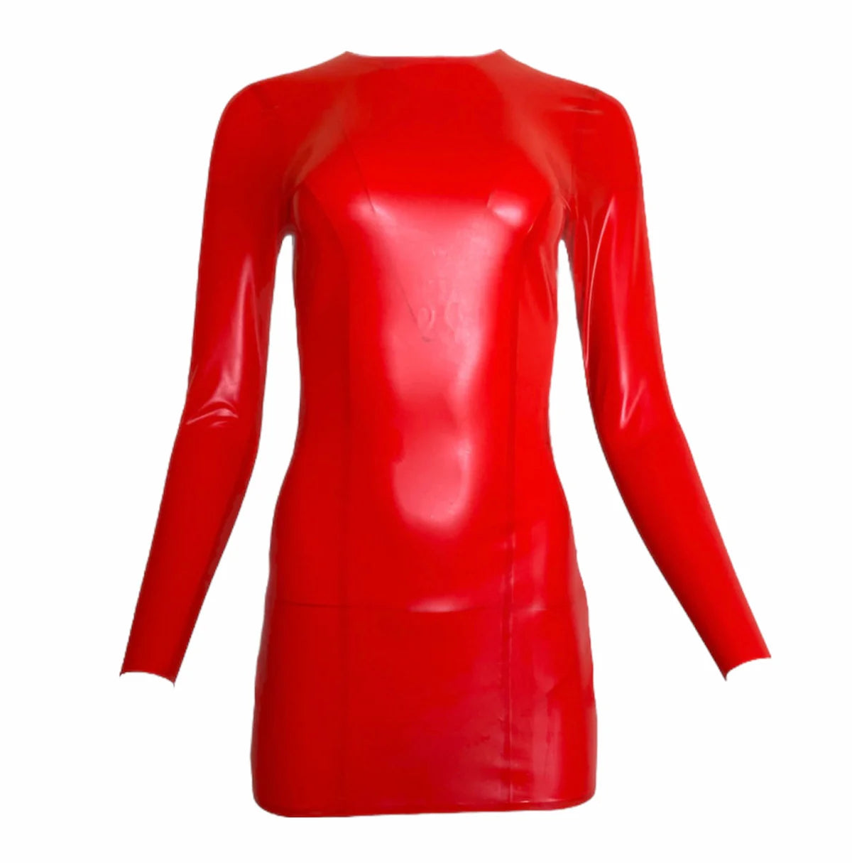 Red Latex Long Sleeve Micro Mini Dress