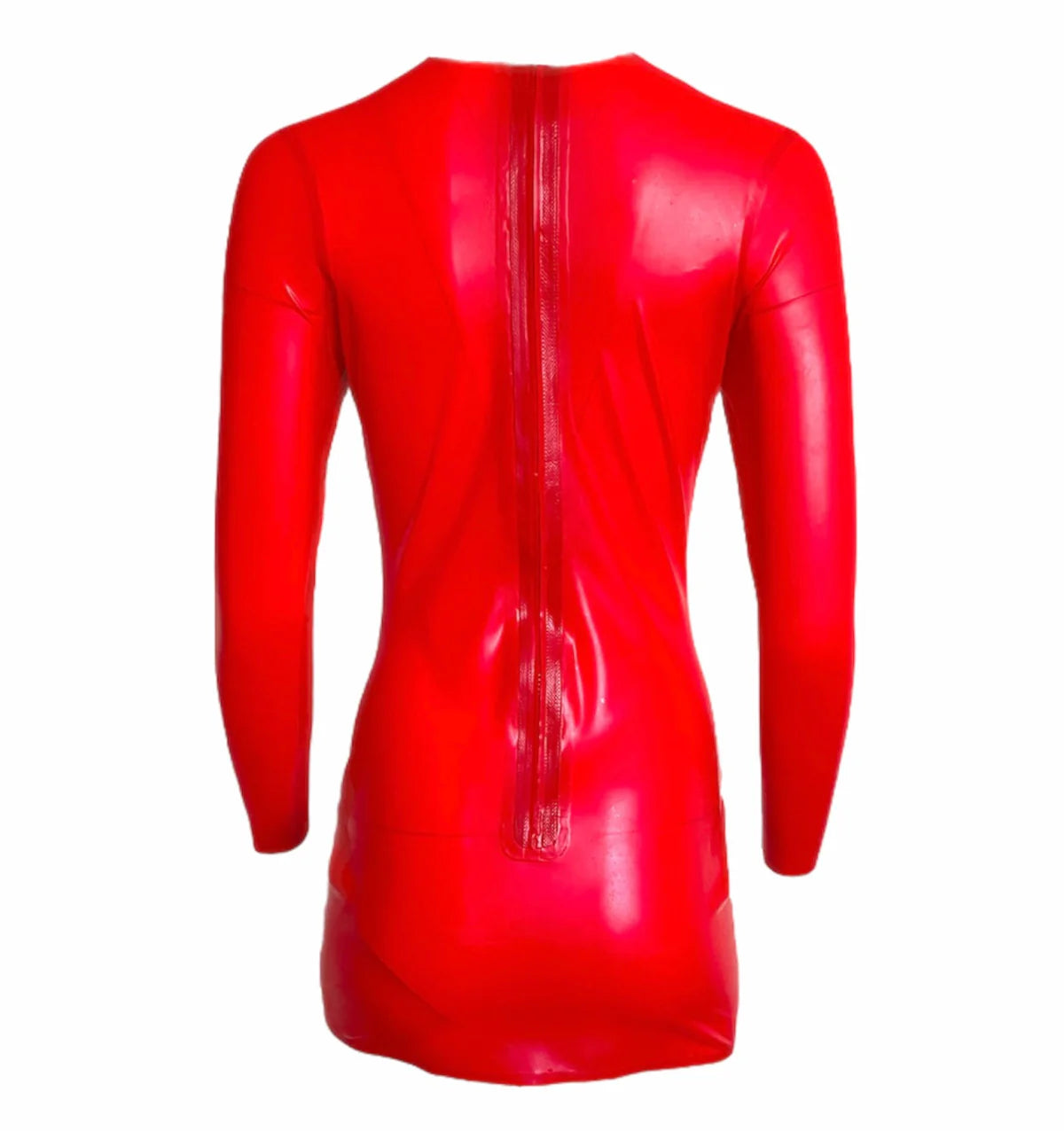 Red Latex Long Sleeve Micro Mini Dress