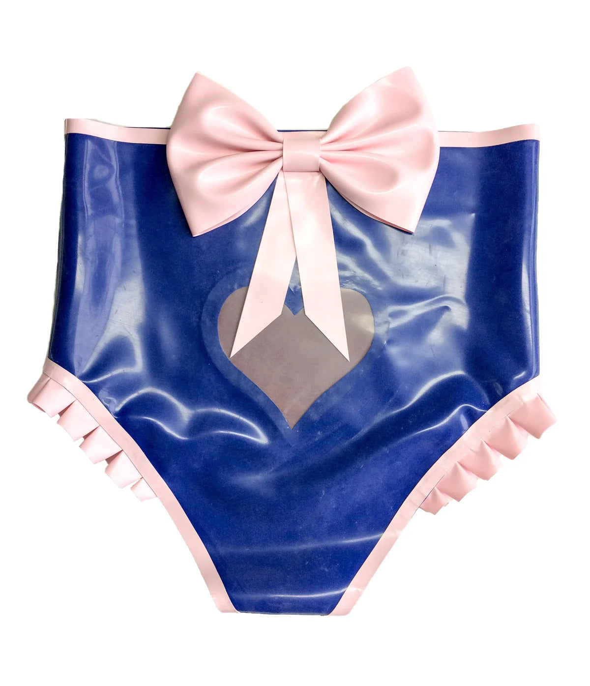 Latex Bow and Heart Back Ruffle High Waisted Hotpants