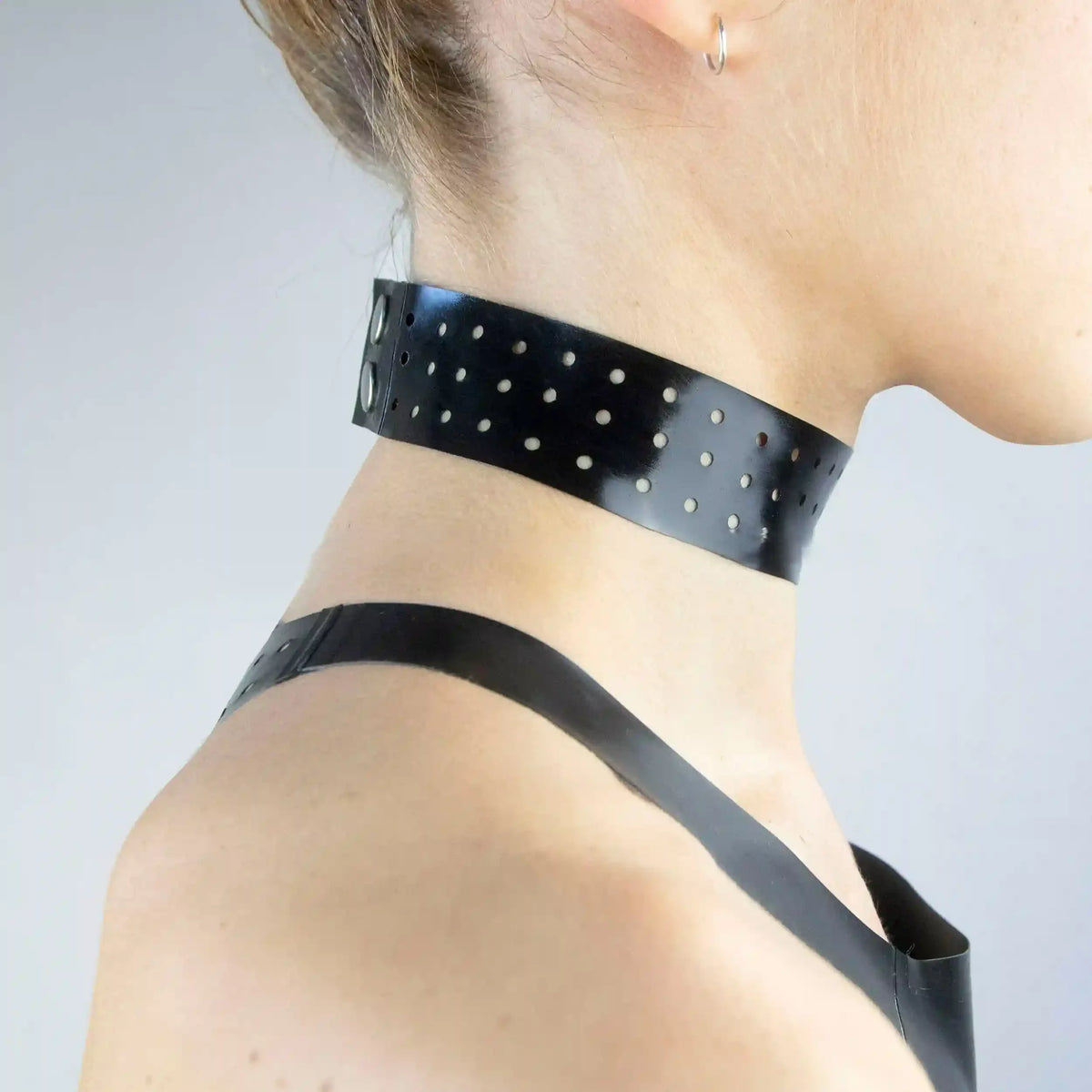 Stellar Black Latex Choker with Polka Dot Detail