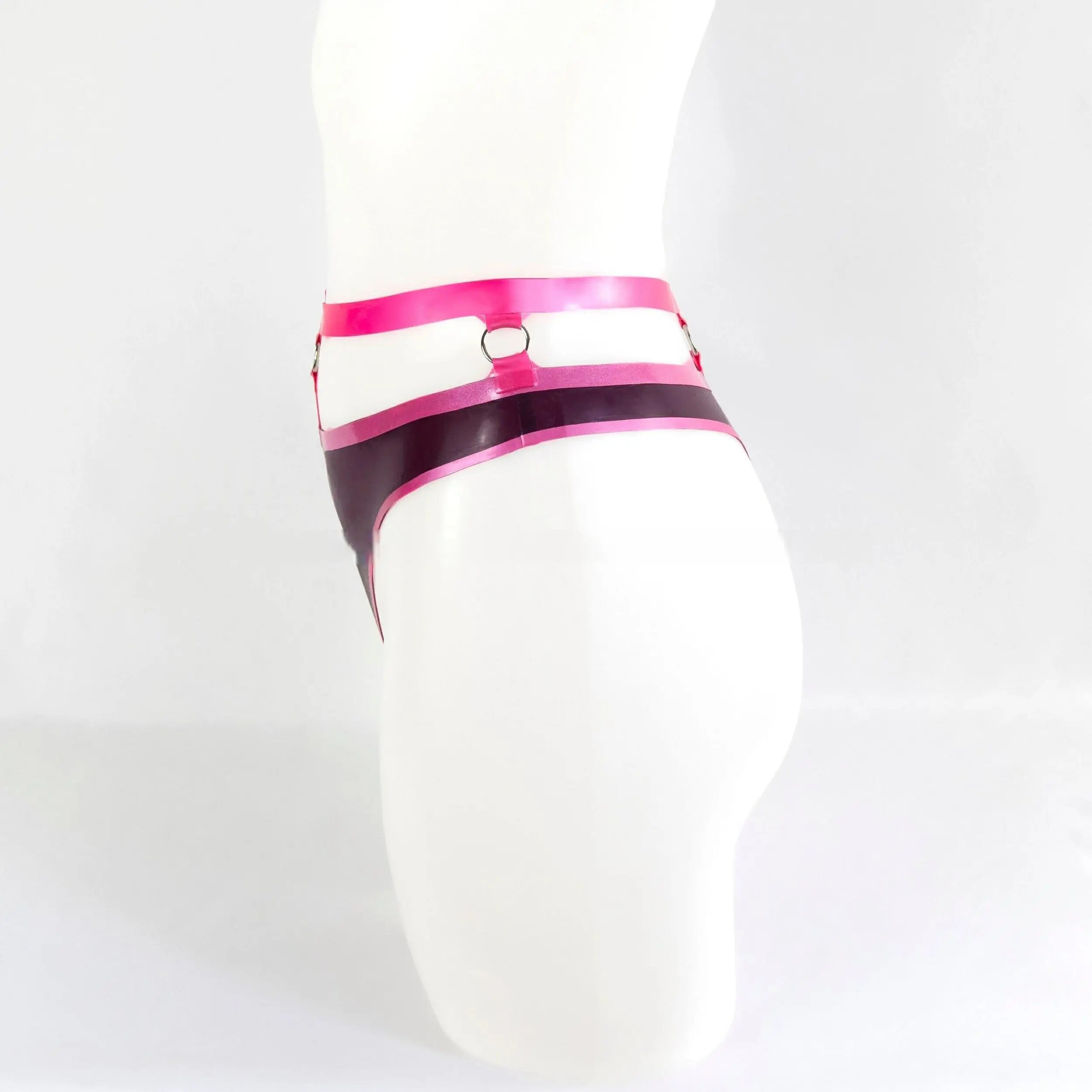 Latex Thong In Purple With Pink Trims