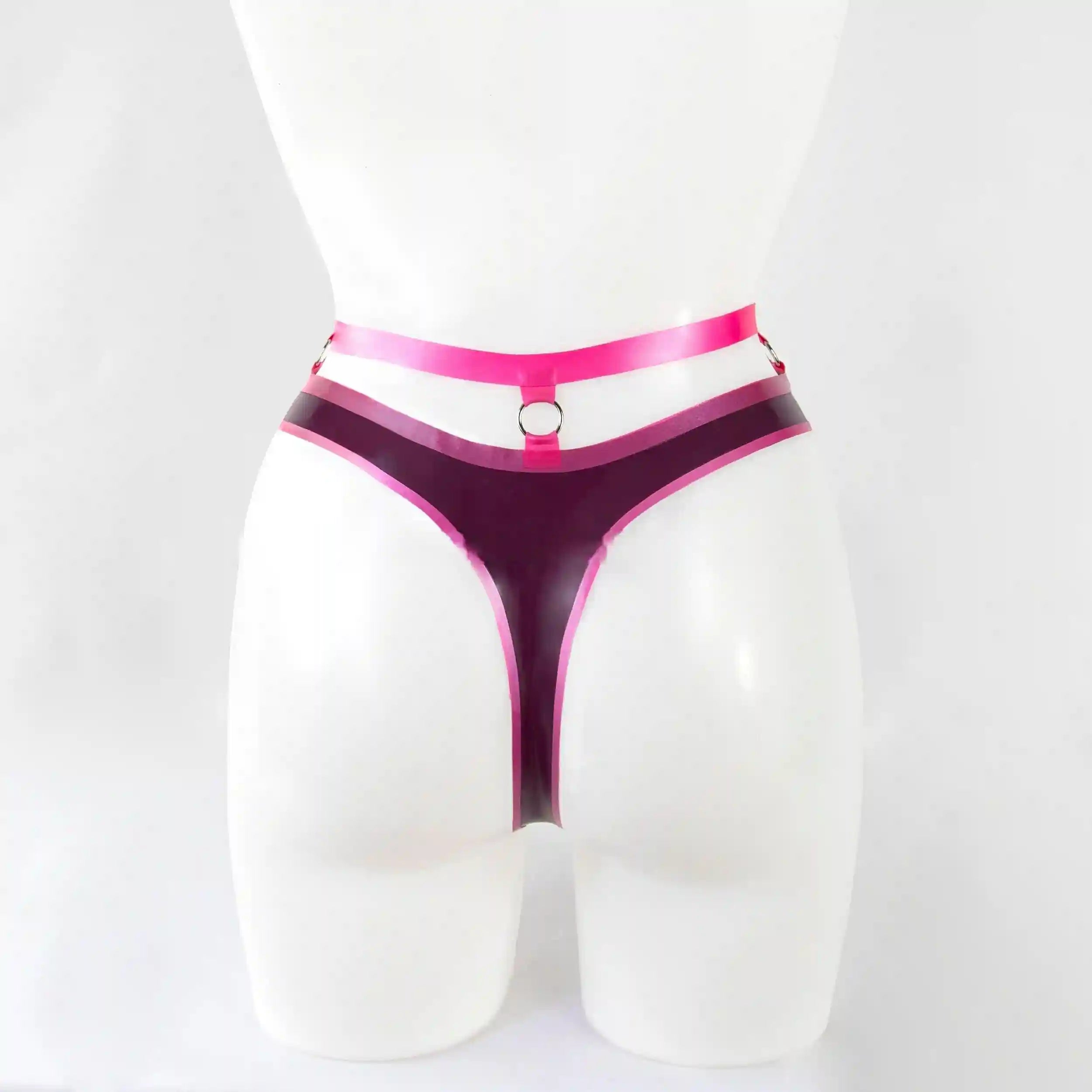 Latex Thong In Purple With Pink Trims