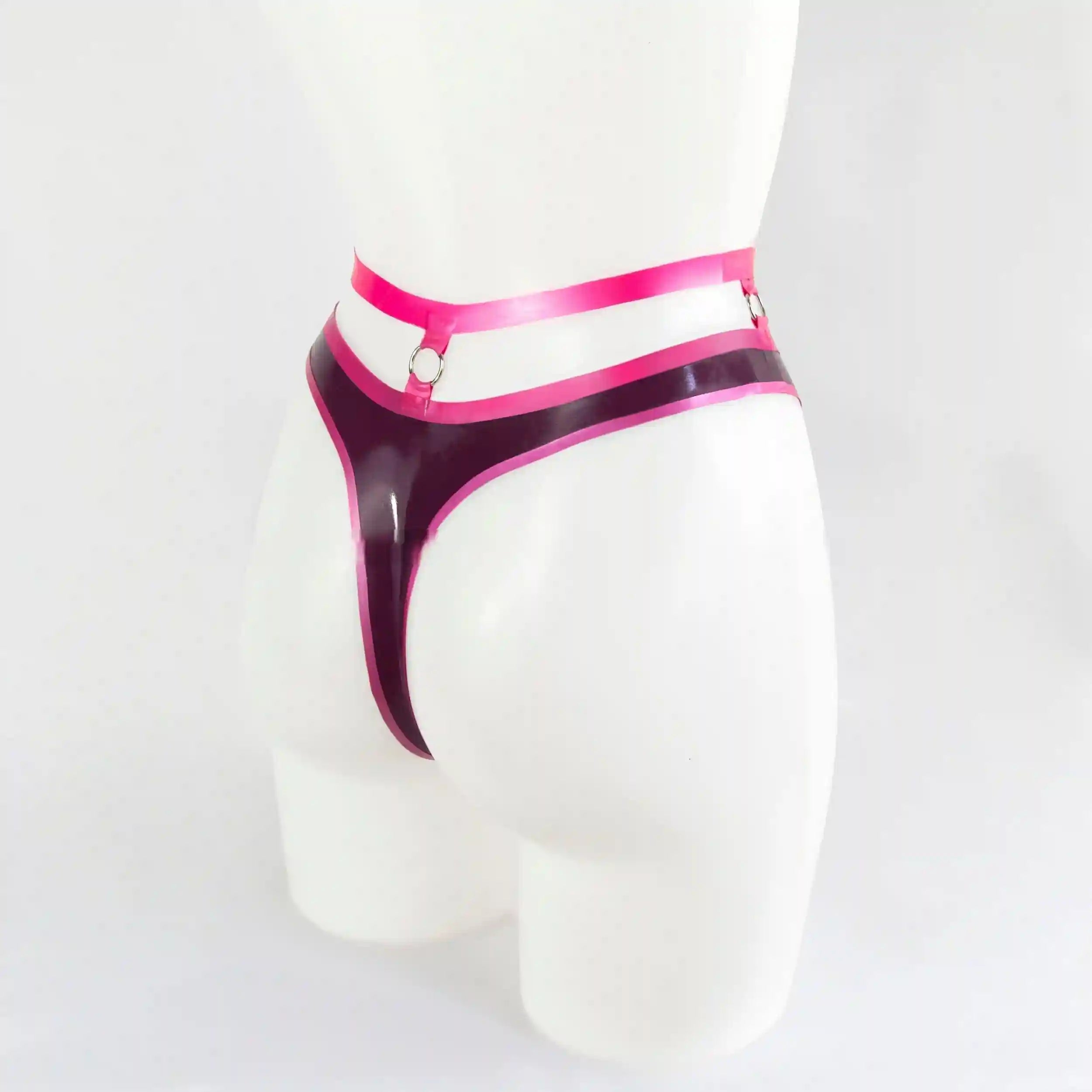 Latex Thong In Purple With Pink Trims