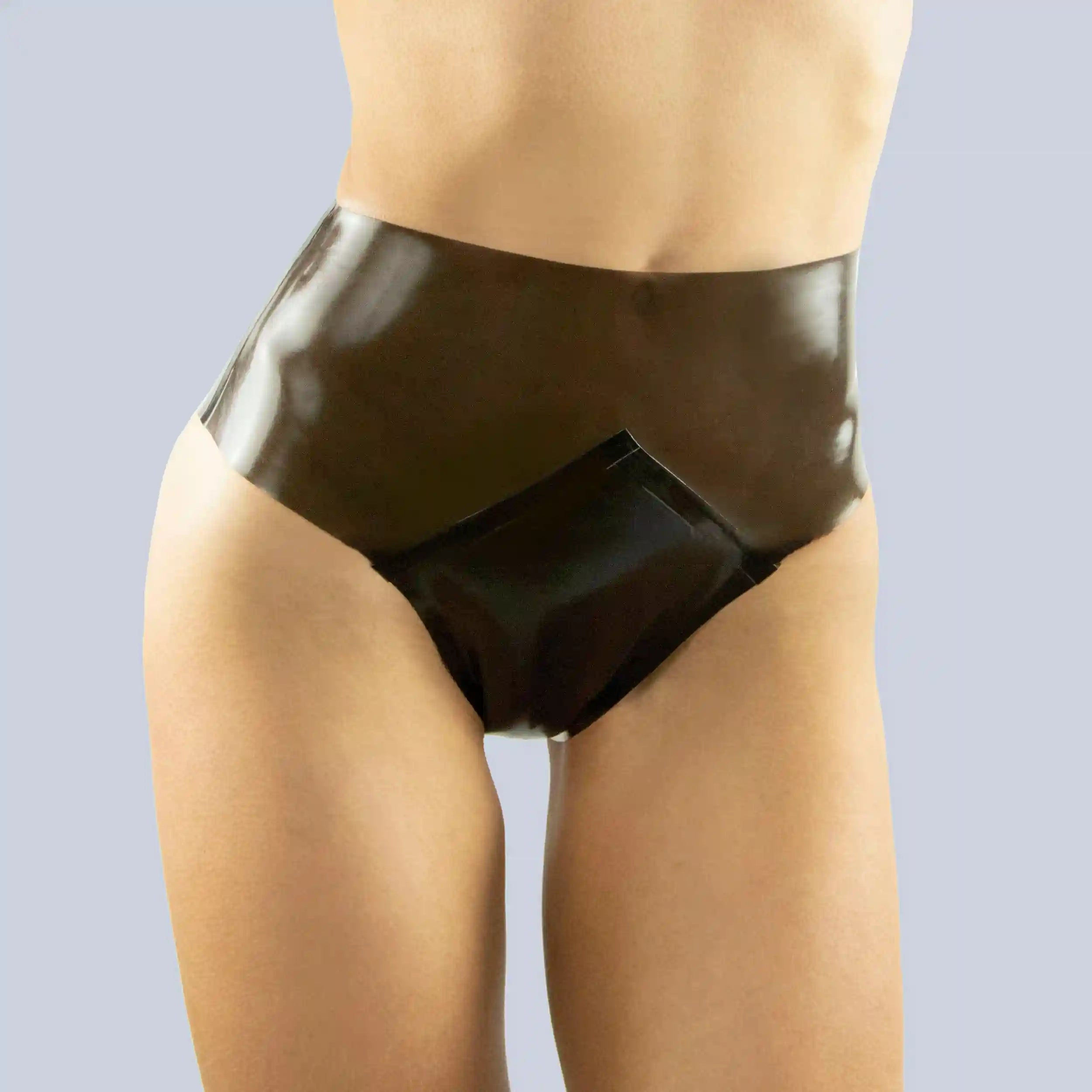 Glanzende latex slip met hoge taille in zwart