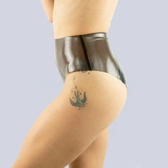 High-Waist Shiny Latex Brief in Black