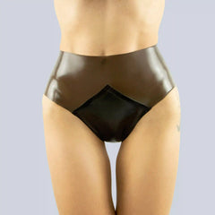 Glanzende latex slip met hoge taille in zwart