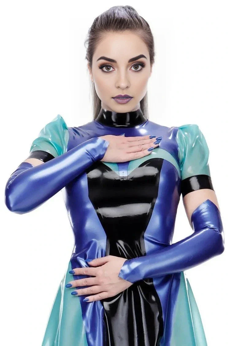 Sky Blue Latex Gauntlets