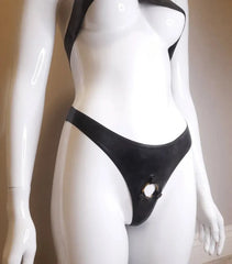 Classic Black Latex Panty with O-Ring Accent