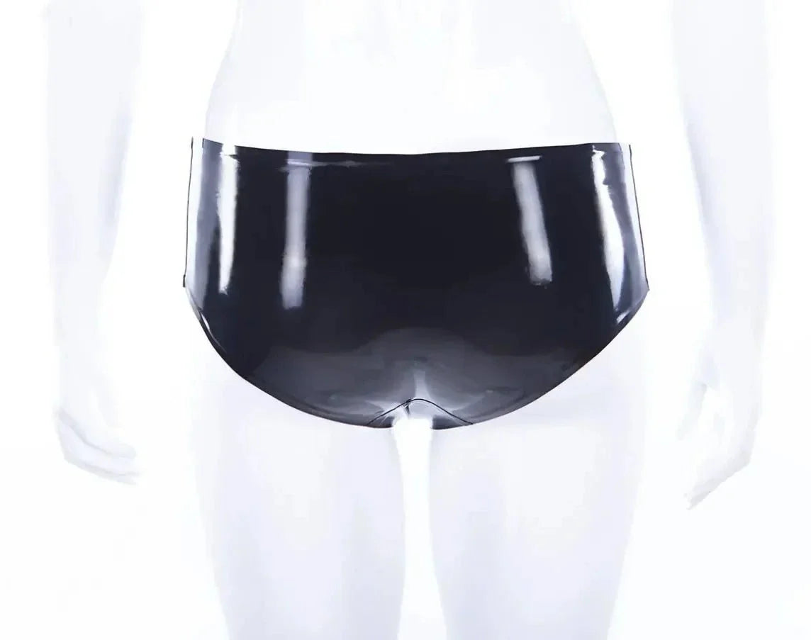 Sleek Black Latex High-Waisted Underwear