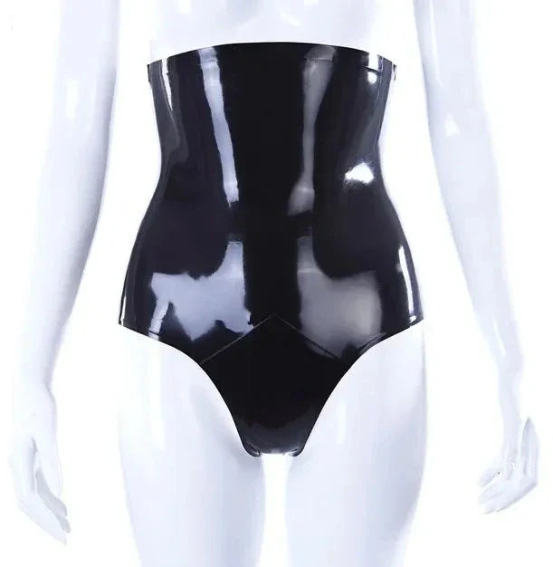 Glänzender High-Waist-Panty aus Latex mit Frontreißverschluss