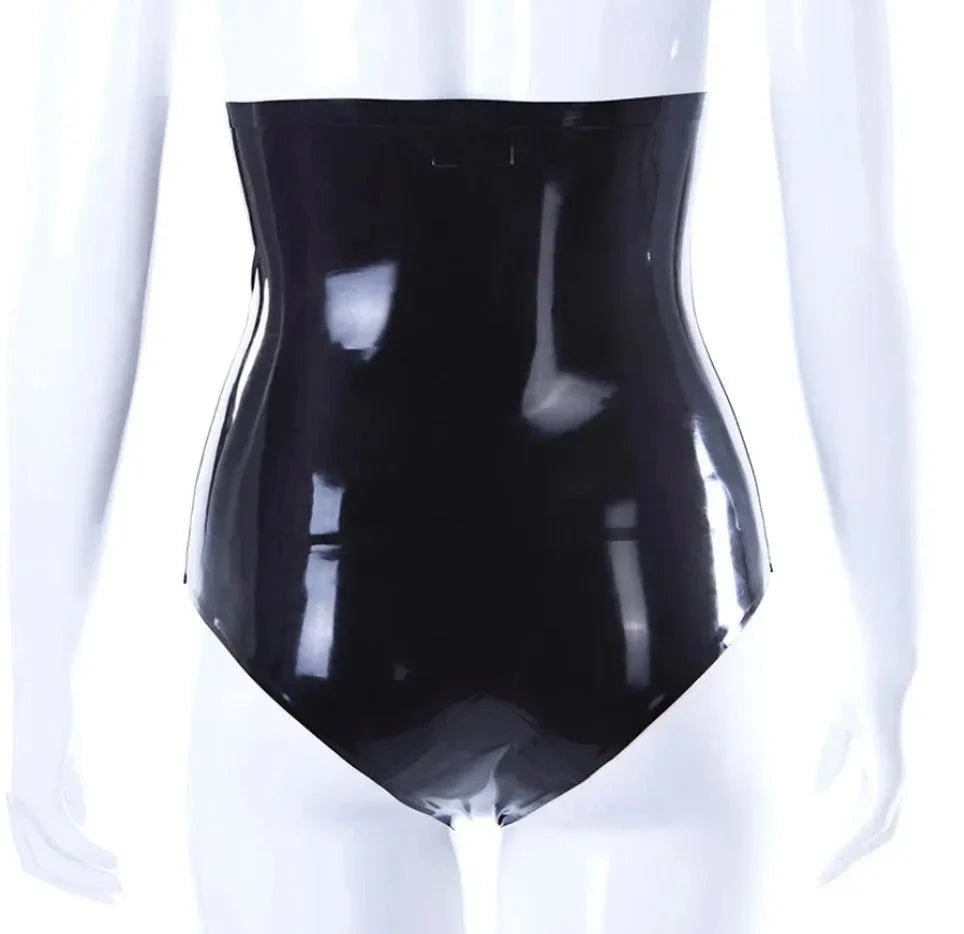 Glänzender High-Waist-Panty aus Latex mit Frontreißverschluss