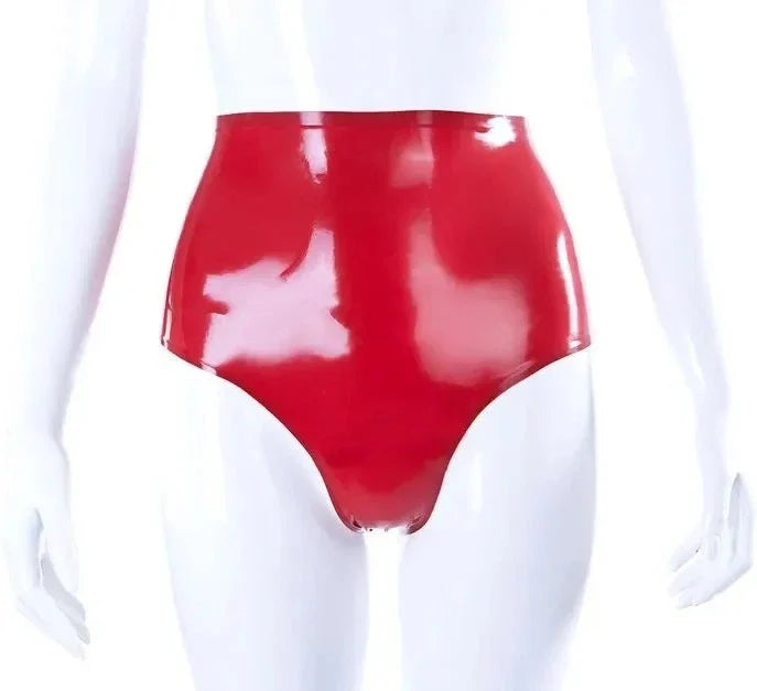 Vibrant Red High-Waisted Latex Panty