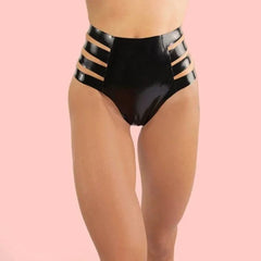 Contemporary High-Cut Black Latex Panty with Strappy Sides