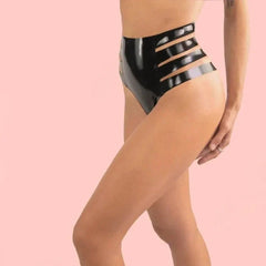 Contemporary High-Cut Black Latex Panty with Strappy Sides