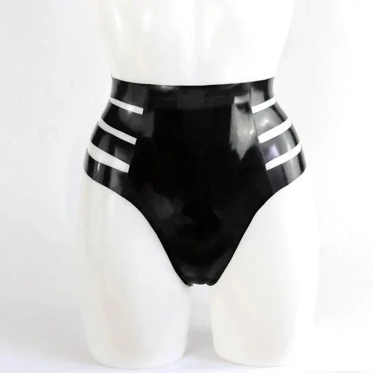 Contemporary High-Cut Black Latex Panty with Strappy Sides