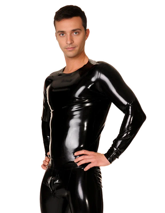 Tight Fit Black Latex Long Sleeve Shirt