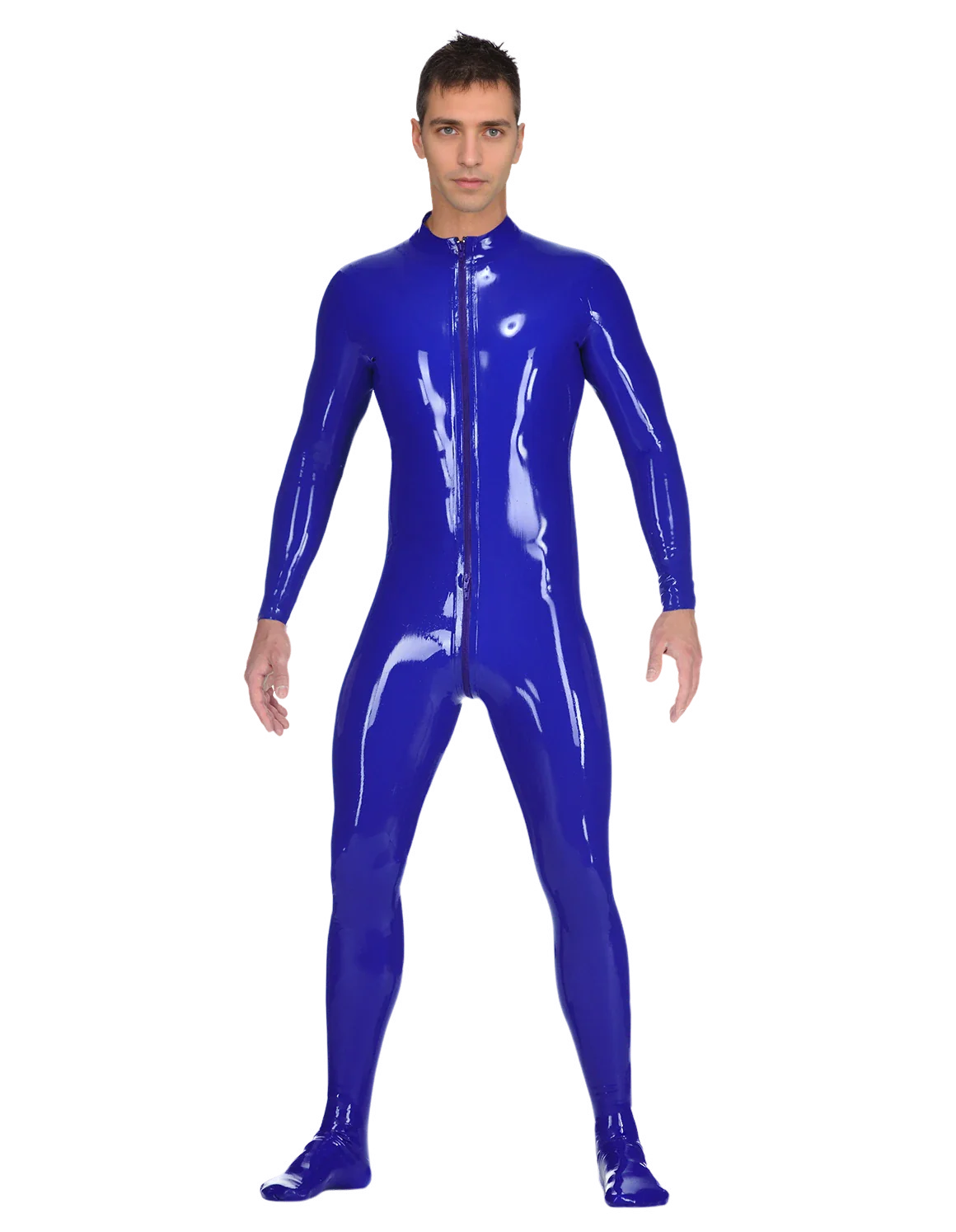 Glossy Blue Full-Body Latex Catsuit