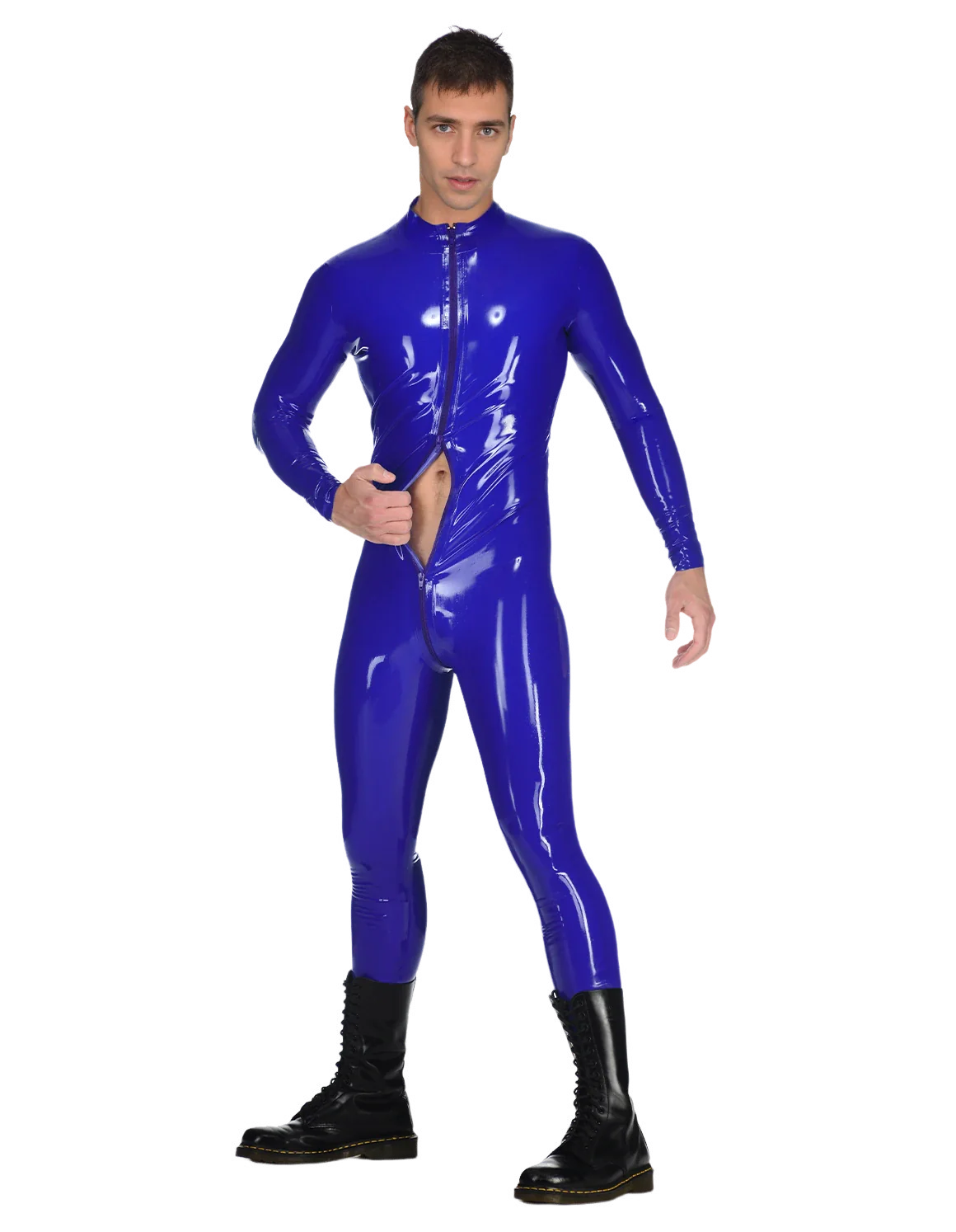 Glossy Blue Full-Body Latex Catsuit