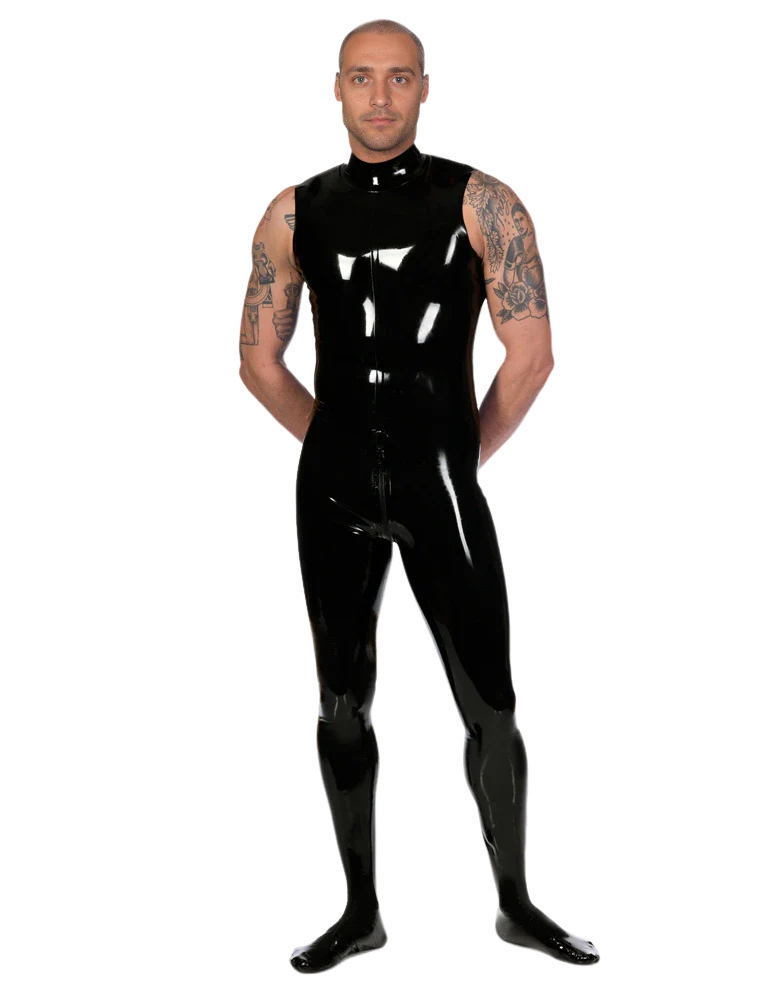 Sleeveless Black Glossy Latex Catsuit