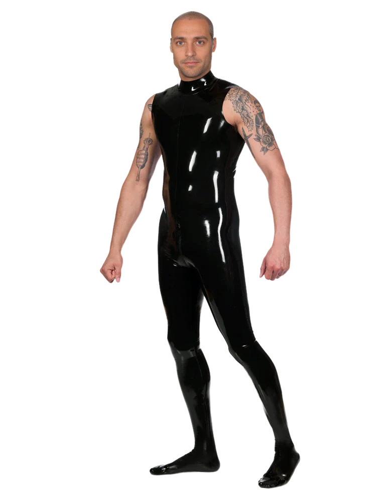 Sleeveless Black Glossy Latex Catsuit