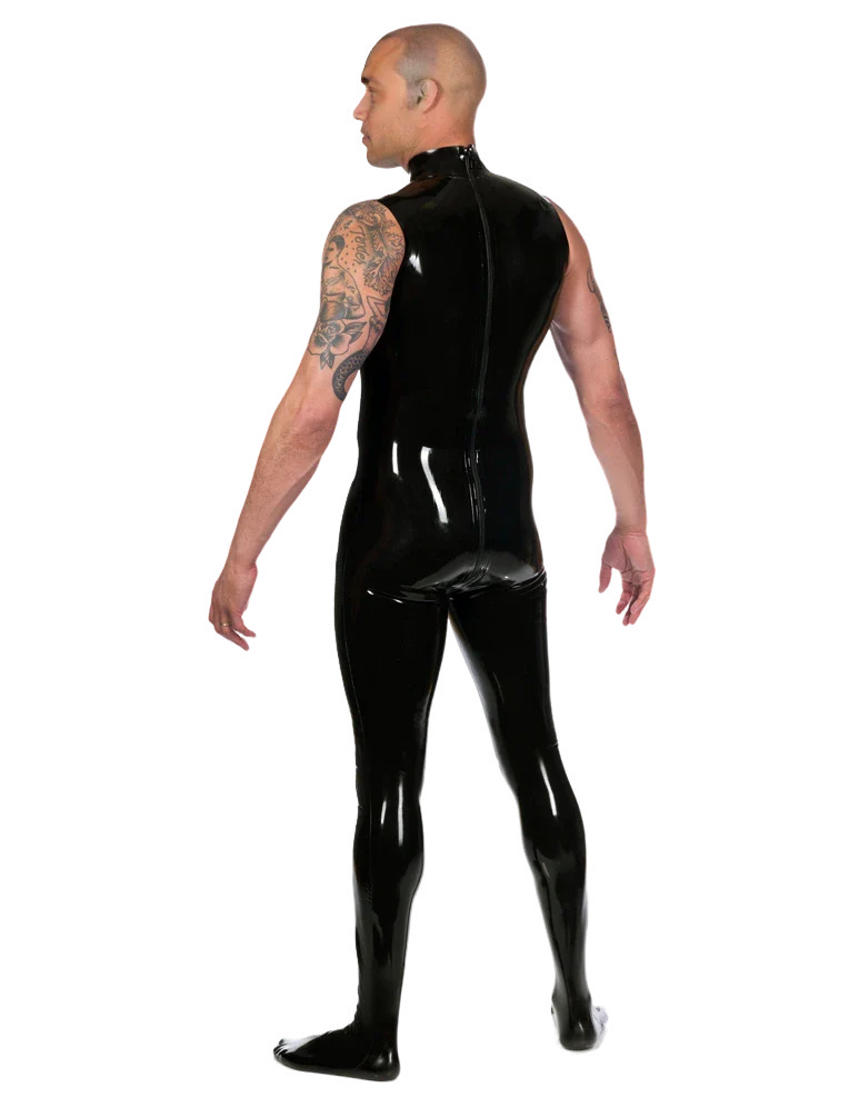 Sleeveless Black Glossy Latex Catsuit