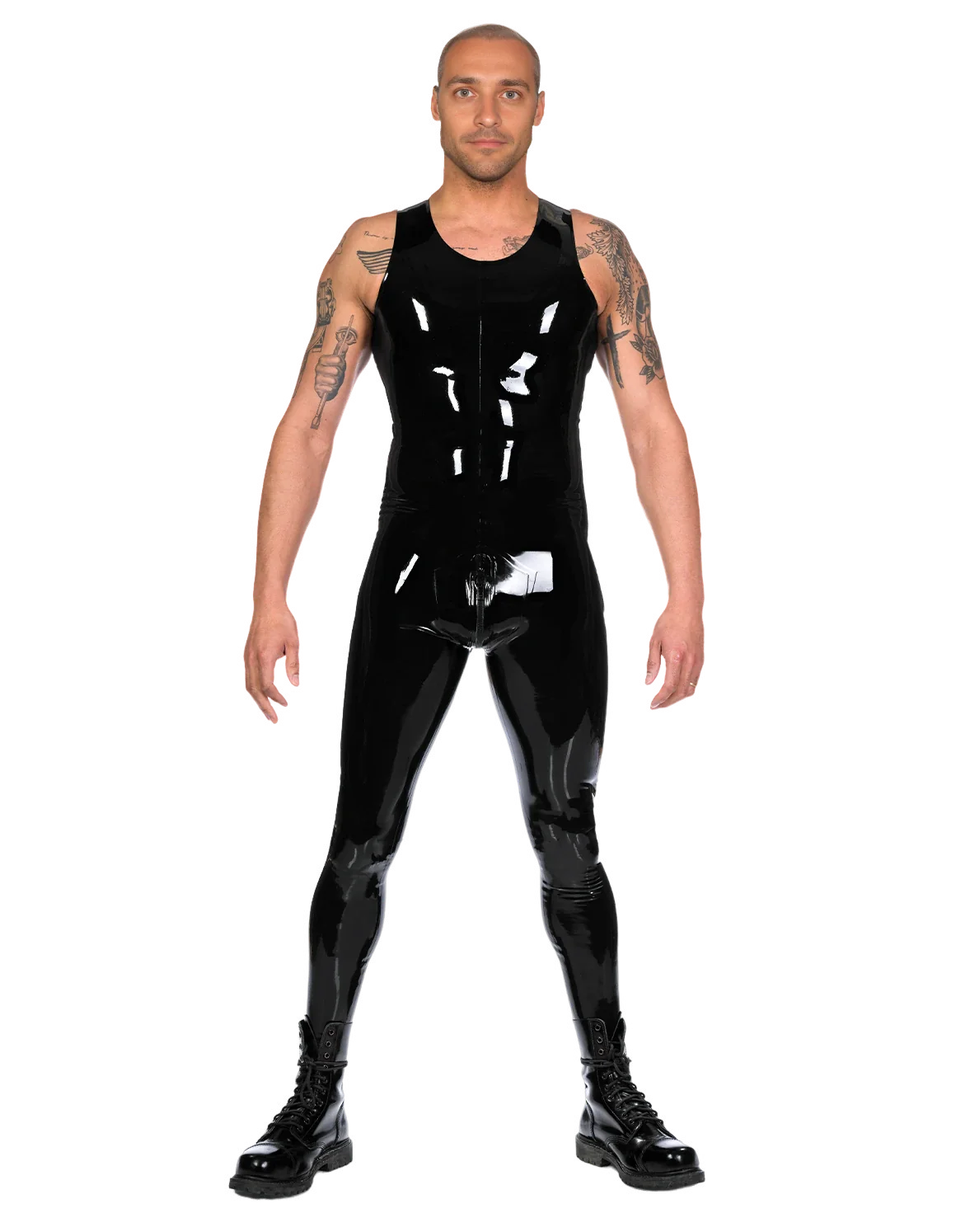 Sleeveless Glossy Latex One-Piece Catsuit