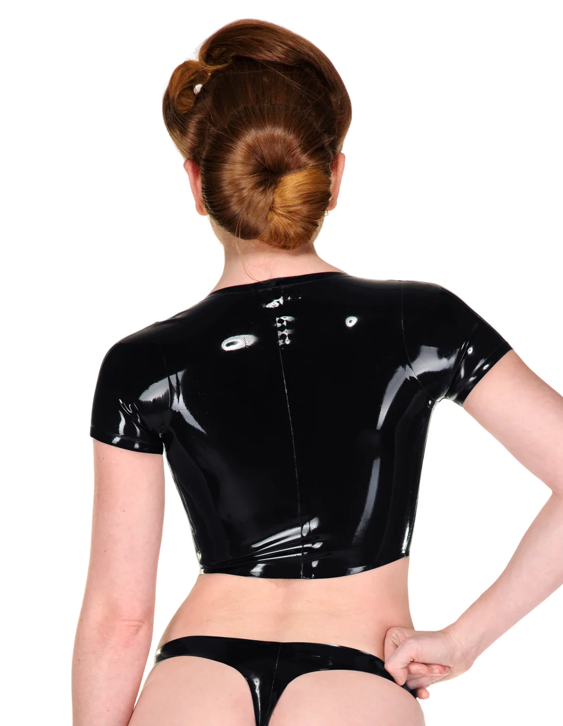 Black Glossy Cropped Latex Top