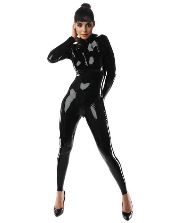 Black High-Neck Long Sleeve Latex Catsuit