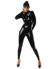 Black High-Neck Long Sleeve Latex Catsuit