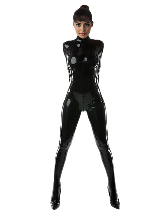 Form-Fitting High-Neck Black Latex Catsuit