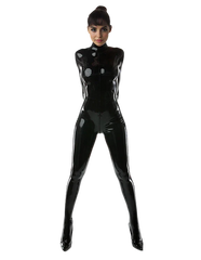 Form-Fitting High-Neck Black Latex Catsuit