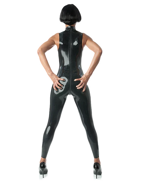 Sleeveless Black Latex Catsuit