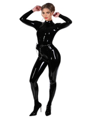 Slim-Fit High-Neck Black Latex Catsuit