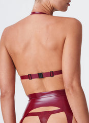 Deep V Halter Latex Bra in Burgundy and Pink - Modern Geometric Design