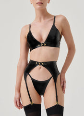 Black Latex Bra with Front Buckle Detail