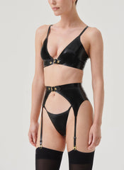 Black Latex Bra with Front Buckle Detail